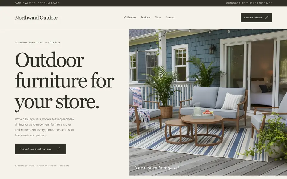 Linen website template: sample home page